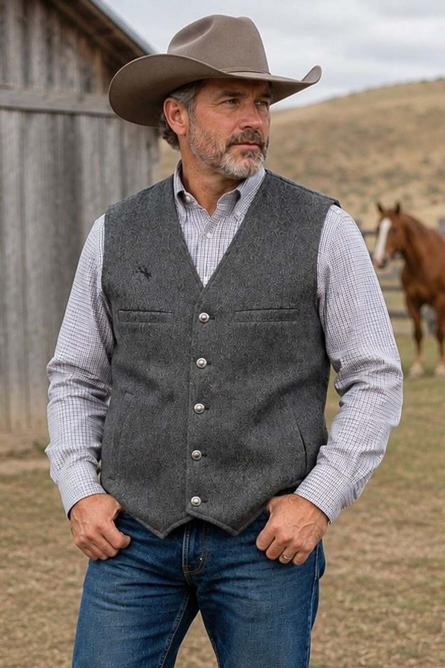 Wyoming Traders Mens Charcoal Buckaroo Wool Vest Size L